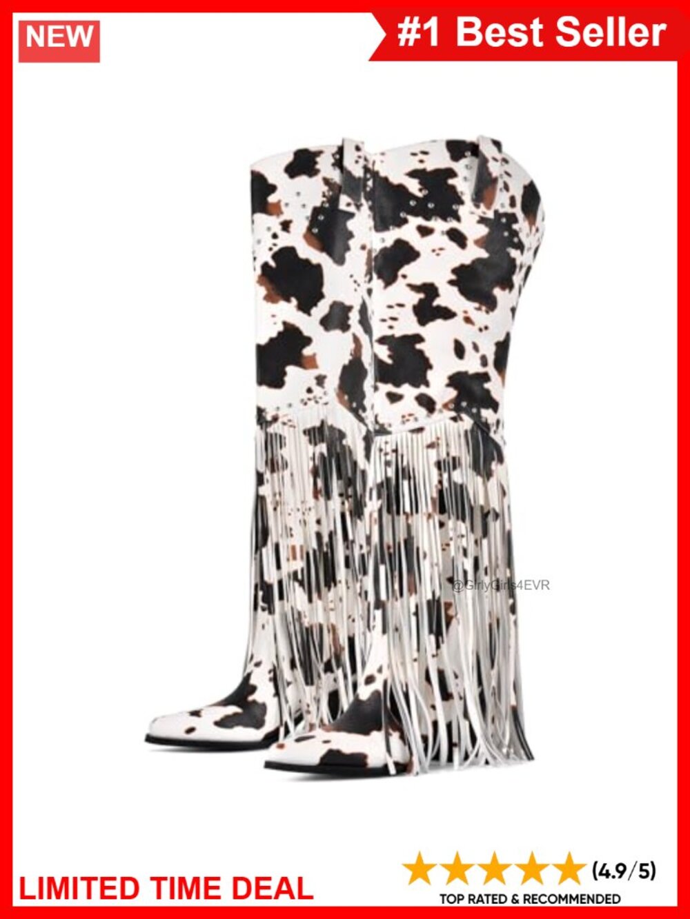 Western Fringe Over the Knee Cowgirl Boots Wide Calf Almond Toe